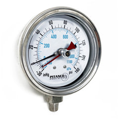 4" Dial Contractor test gauge 30hg to 160psi lower mount stainless